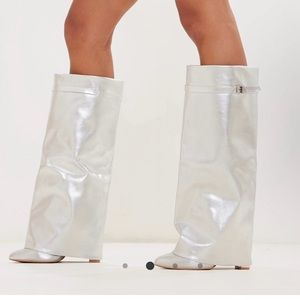 Silver heels fold over boots
